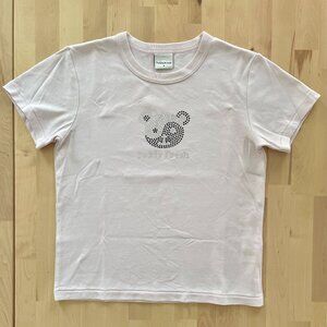 Teddy Fresh Women's Light Pink T-Shirt with Rhinestone Teddy Bear size Small